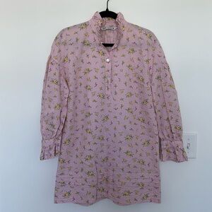 Zara Floral Long Sleeve High Neck Cotton Dress, Pink - Size XS